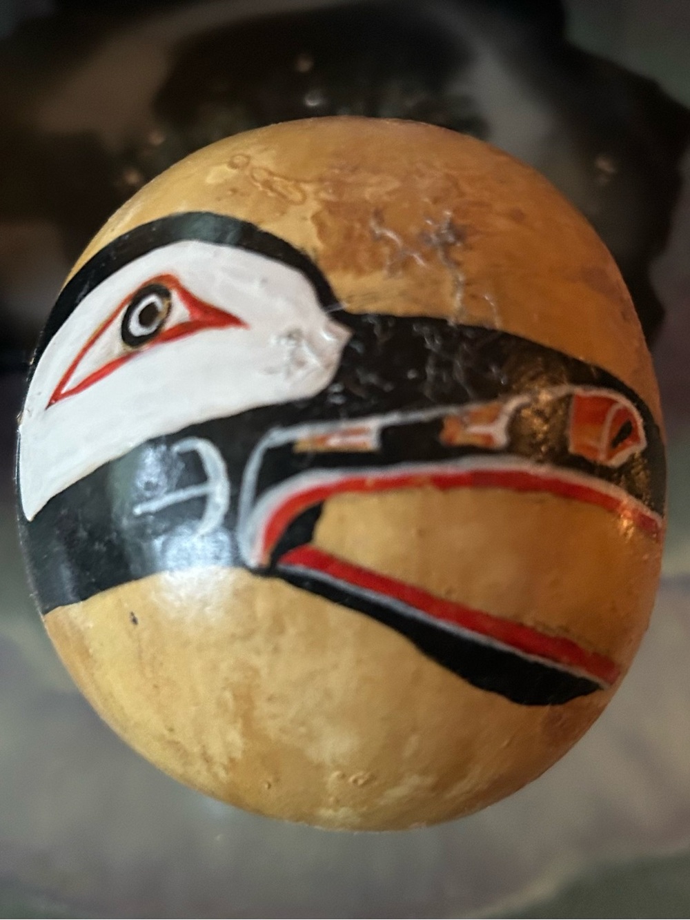 Hand-Painted Raven Design gourd vintage 1980’s era